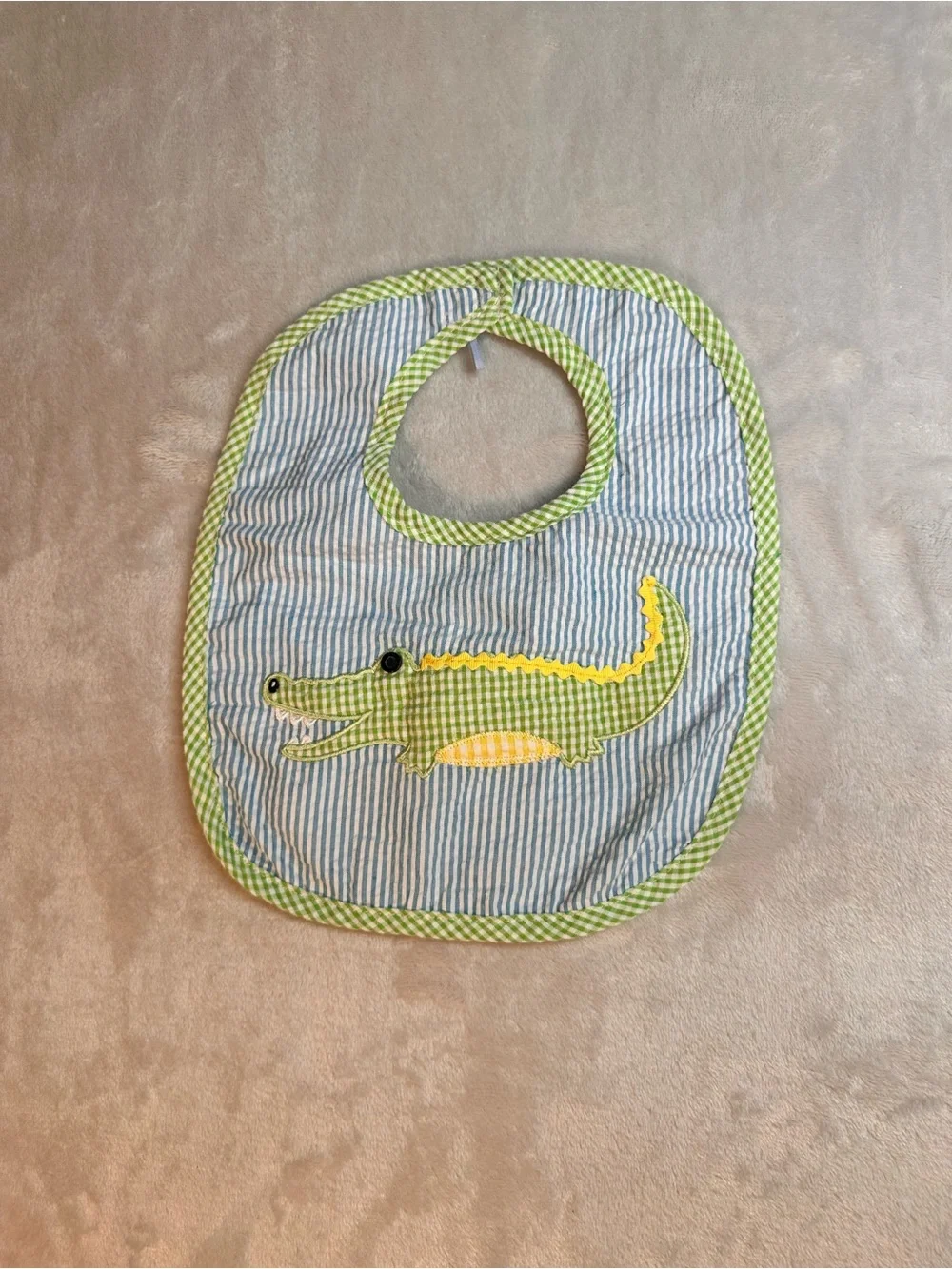 Mud Pie Blue & Green Alligator Striped Baby Bib